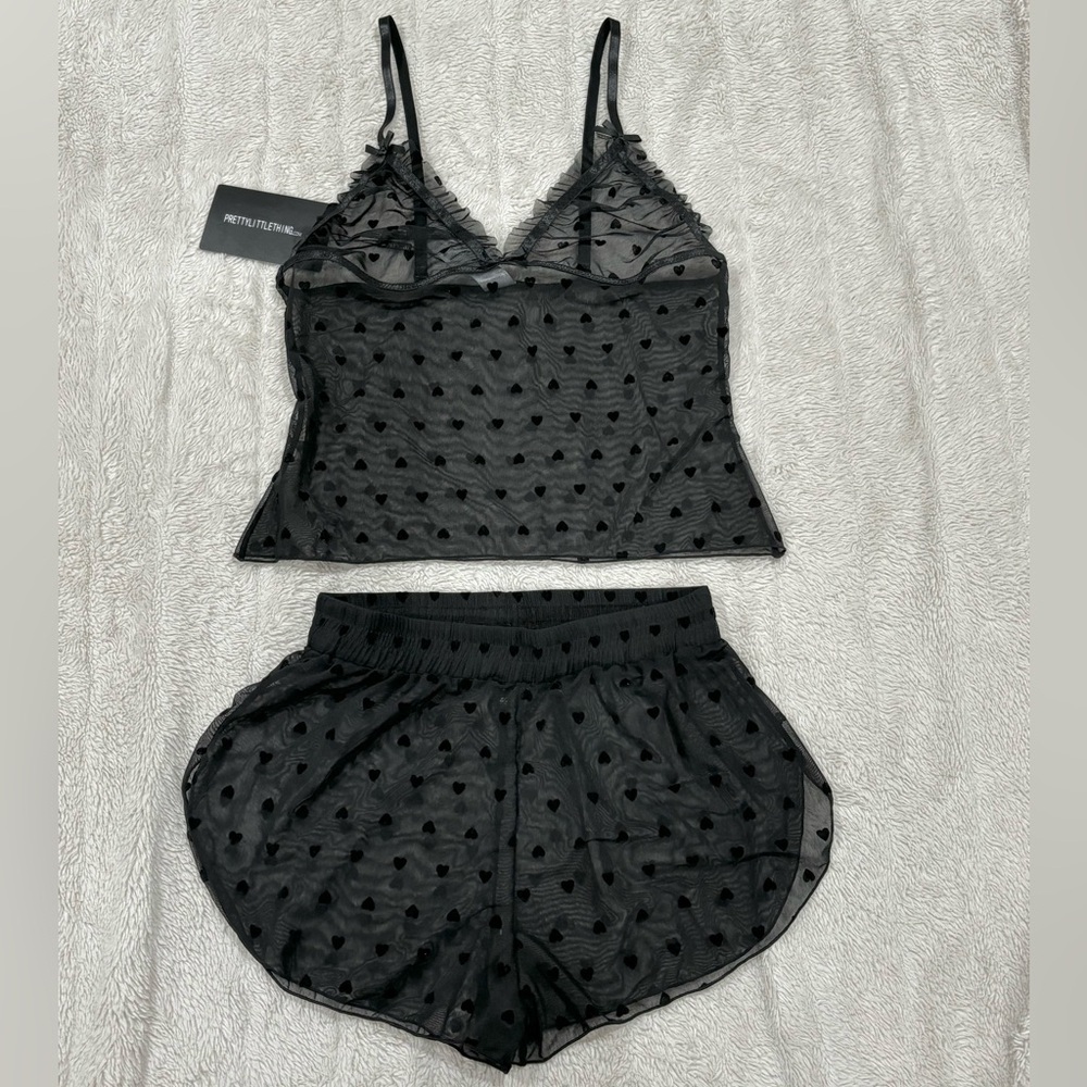 Black Heart Mesh PJ Set